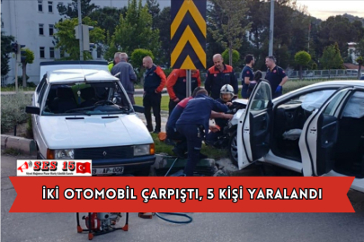 İki Otomobil Çarpıştı, 5 Kişi Yaralandı