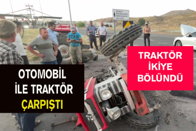 Otomobil İle Traktör Çarpıştı