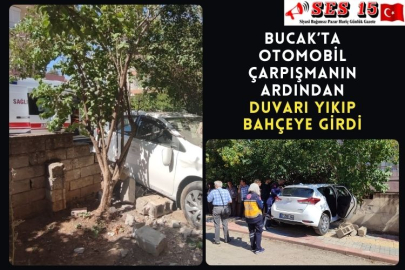 Bucak’ta Otomobil Çarpışmanın Ardından Duvarı Yıkıp Bahçeye Girdi