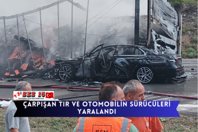 Çarpışan Tır Ve Otomobilin Sürücüleri Yaralandı