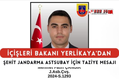 İçişleri Bakanı Yerlikaya'dan Şehit Jandarma Astsubay İçin Taziye Mesajı