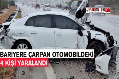 Bariyere Çarpan Otomobildeki 4 Kişi Yaralandı