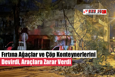 Fırtına Ağaçlar ve Çöp Konteynerlerini Devirdi, Araçlara Zarar Verdi