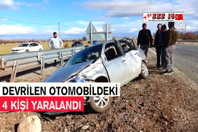 Devrilen Otomobildeki 4 Kişi Yaralandı