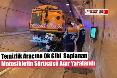 Temizlik Aracına Ok Gibi  Saplanan Motosikletin Sürücüsü Ağır Yaralandı