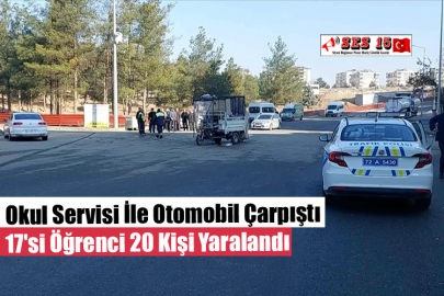 Okul Servisi İle Otomobil Çarpıştı, 17'si Öğrenci 20 Kişi Yaralandı